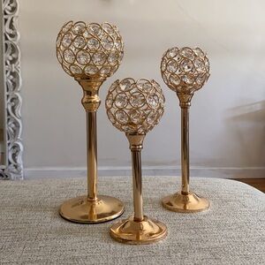 🪞 NEW set- sparkling votive decorative set of 3 in rose gold tone with crystals